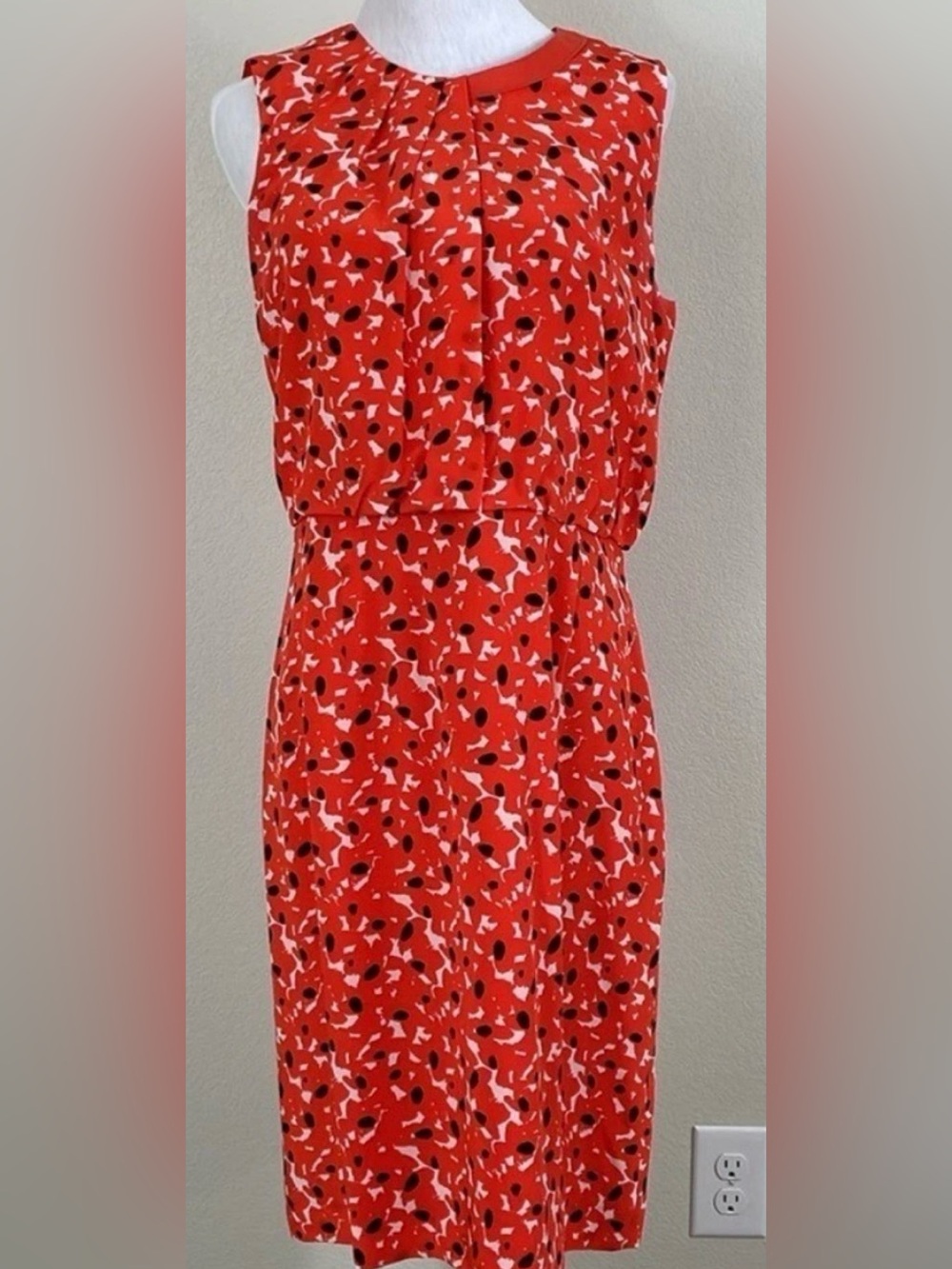HUGO BOSS Vibrant Orange Black White 36 US 4 Sleeveless Silk Sheath Dress EUC